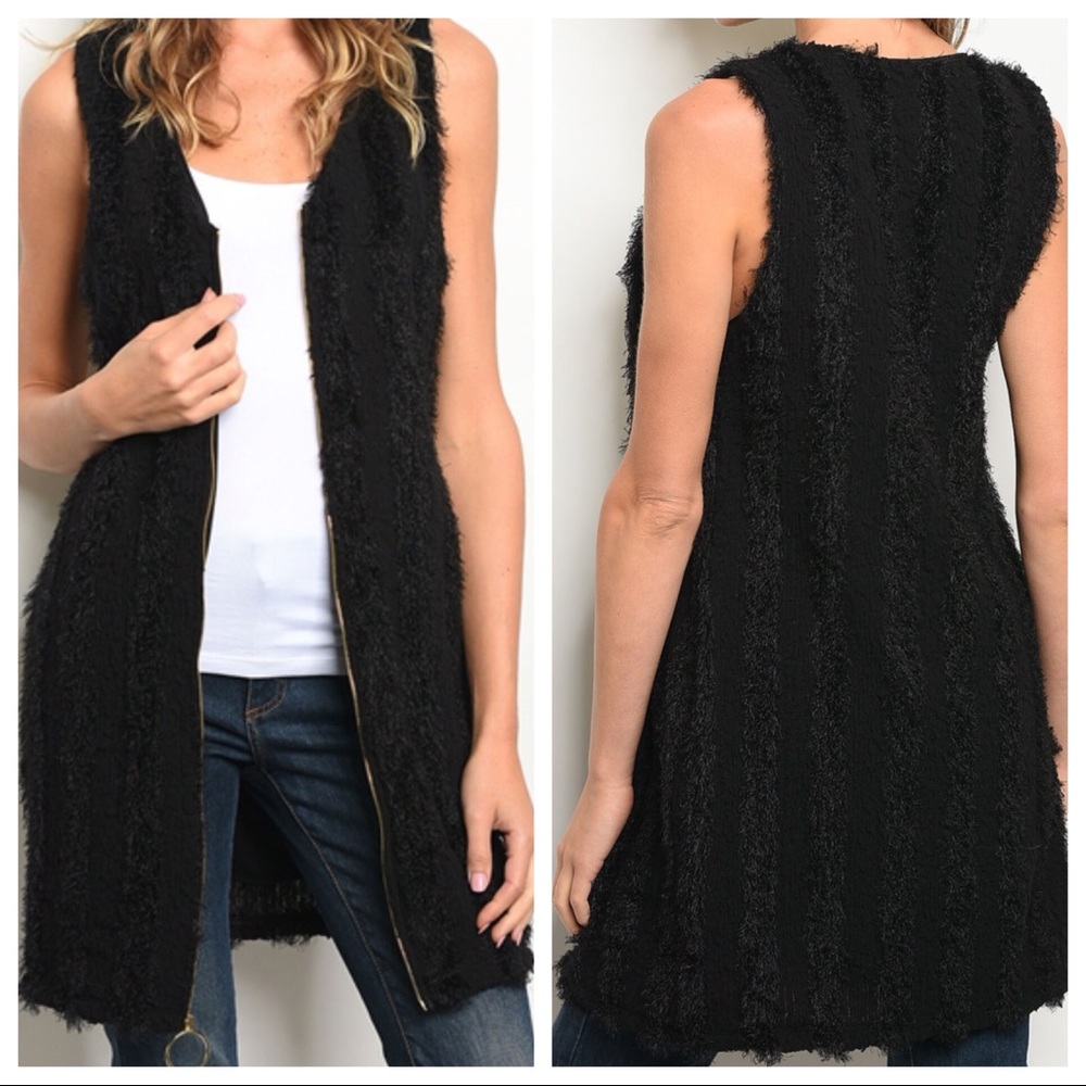 Black, Long Fuzzy Eyelash Vest - Picture 6 of 6
